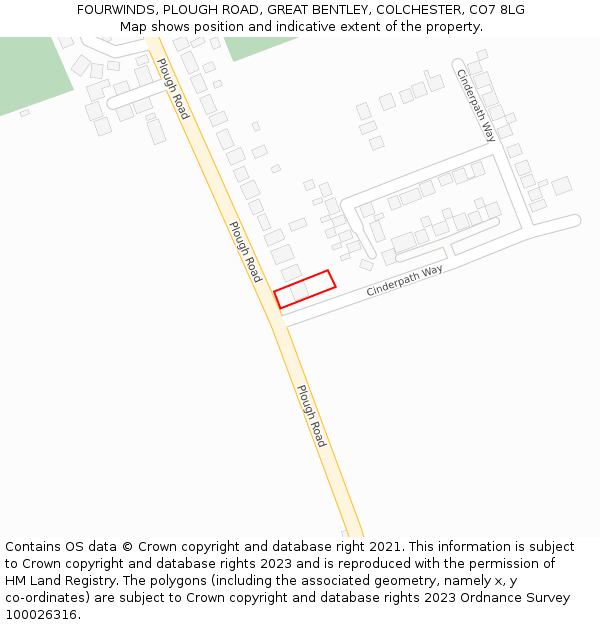 FOURWINDS, PLOUGH ROAD, GREAT BENTLEY, COLCHESTER, CO7 8LG: Location map and indicative extent of plot