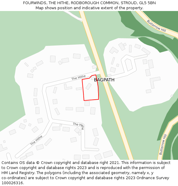FOURWINDS, THE HITHE, RODBOROUGH COMMON, STROUD, GL5 5BN: Location map and indicative extent of plot