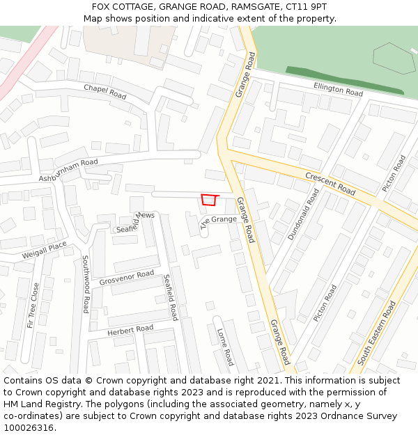 FOX COTTAGE, GRANGE ROAD, RAMSGATE, CT11 9PT: Location map and indicative extent of plot