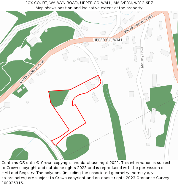 FOX COURT, WALWYN ROAD, UPPER COLWALL, MALVERN, WR13 6PZ: Location map and indicative extent of plot