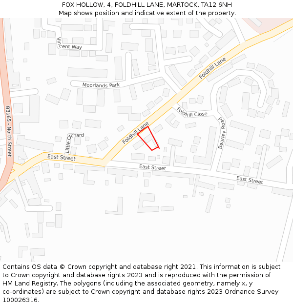 FOX HOLLOW, 4, FOLDHILL LANE, MARTOCK, TA12 6NH: Location map and indicative extent of plot