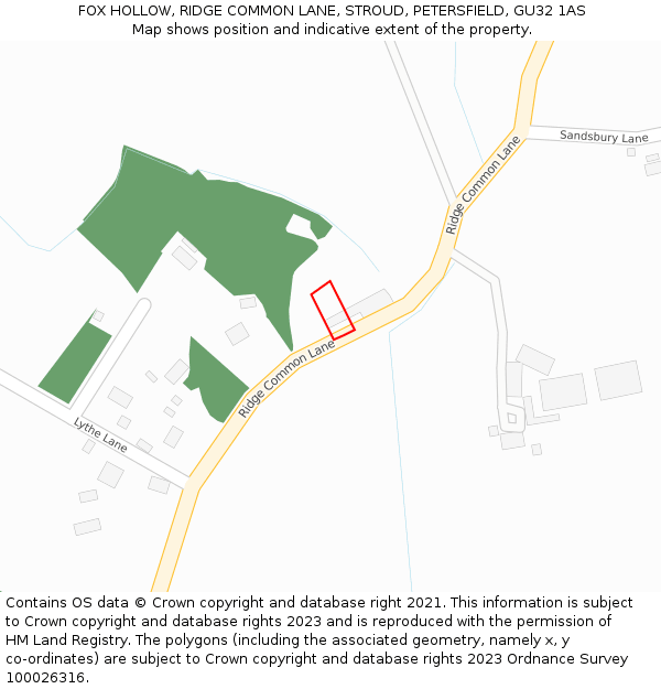 FOX HOLLOW, RIDGE COMMON LANE, STROUD, PETERSFIELD, GU32 1AS: Location map and indicative extent of plot