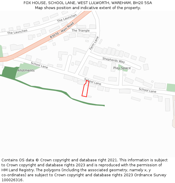 FOX HOUSE, SCHOOL LANE, WEST LULWORTH, WAREHAM, BH20 5SA: Location map and indicative extent of plot