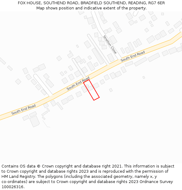 FOX HOUSE, SOUTHEND ROAD, BRADFIELD SOUTHEND, READING, RG7 6ER: Location map and indicative extent of plot