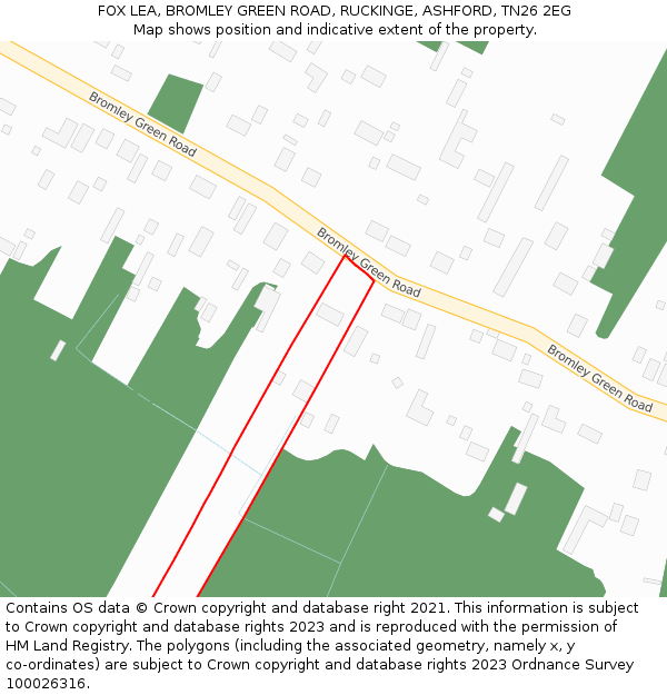 FOX LEA, BROMLEY GREEN ROAD, RUCKINGE, ASHFORD, TN26 2EG: Location map and indicative extent of plot