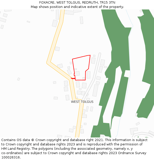 FOXACRE, WEST TOLGUS, REDRUTH, TR15 3TN: Location map and indicative extent of plot