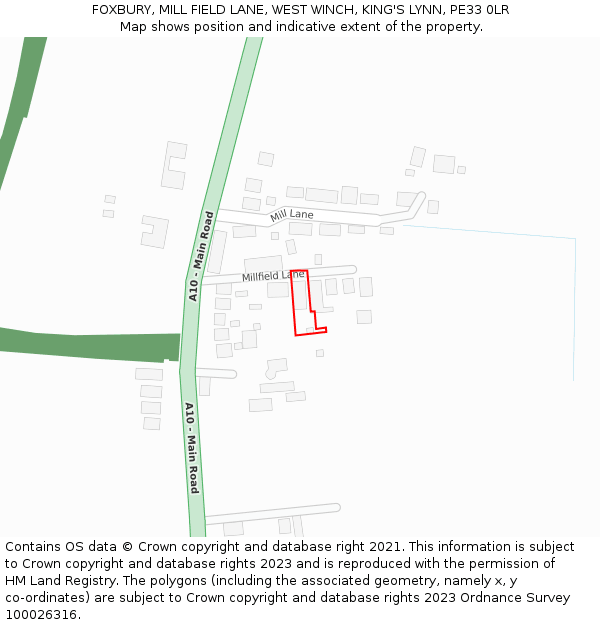 FOXBURY, MILL FIELD LANE, WEST WINCH, KING'S LYNN, PE33 0LR: Location map and indicative extent of plot