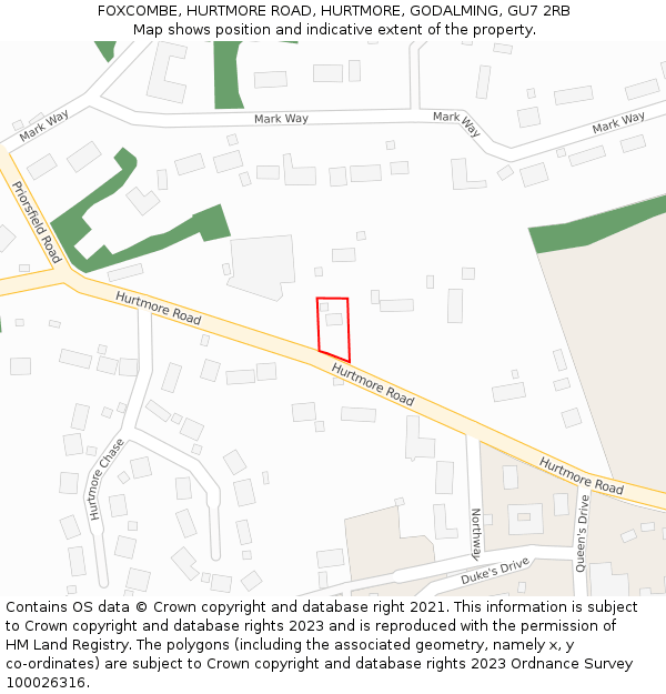 FOXCOMBE, HURTMORE ROAD, HURTMORE, GODALMING, GU7 2RB: Location map and indicative extent of plot