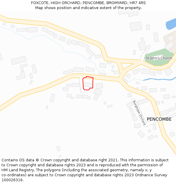 FOXCOTE, HIGH ORCHARD, PENCOMBE, BROMYARD, HR7 4RS: Location map and indicative extent of plot