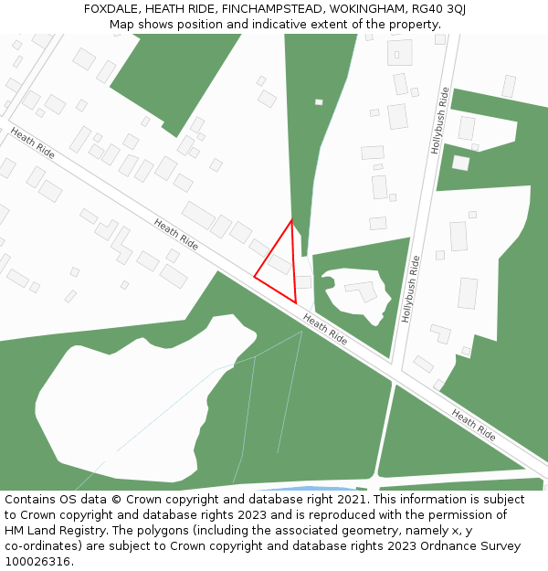 FOXDALE, HEATH RIDE, FINCHAMPSTEAD, WOKINGHAM, RG40 3QJ: Location map and indicative extent of plot