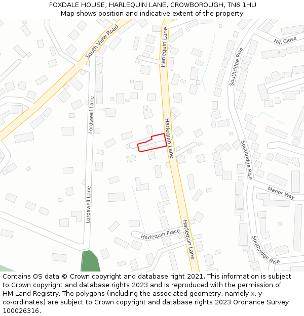 FOXDALE HOUSE, HARLEQUIN LANE, CROWBOROUGH, TN6 1HU: Location map and indicative extent of plot