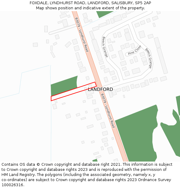 FOXDALE, LYNDHURST ROAD, LANDFORD, SALISBURY, SP5 2AP: Location map and indicative extent of plot