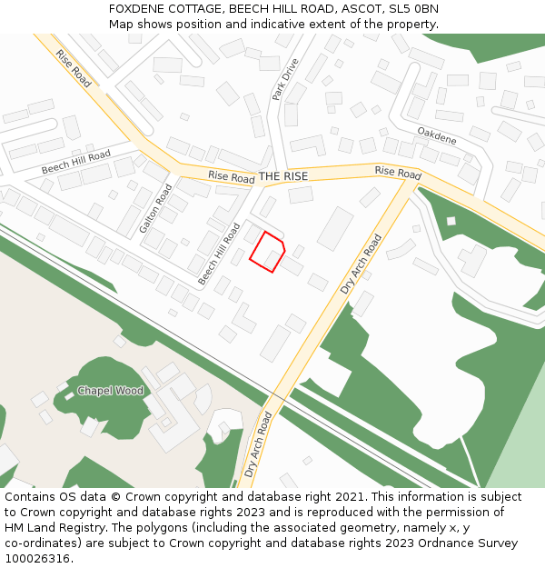FOXDENE COTTAGE, BEECH HILL ROAD, ASCOT, SL5 0BN: Location map and indicative extent of plot