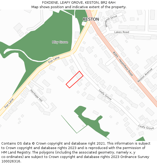 FOXDENE, LEAFY GROVE, KESTON, BR2 6AH: Location map and indicative extent of plot