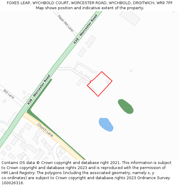 FOXES LEAP, WYCHBOLD COURT, WORCESTER ROAD, WYCHBOLD, DROITWICH, WR9 7PF: Location map and indicative extent of plot