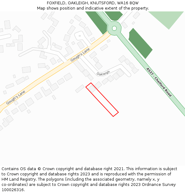 FOXFIELD, OAKLEIGH, KNUTSFORD, WA16 8QW: Location map and indicative extent of plot