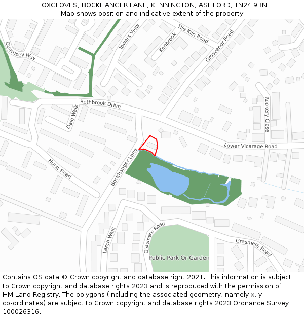 FOXGLOVES, BOCKHANGER LANE, KENNINGTON, ASHFORD, TN24 9BN: Location map and indicative extent of plot