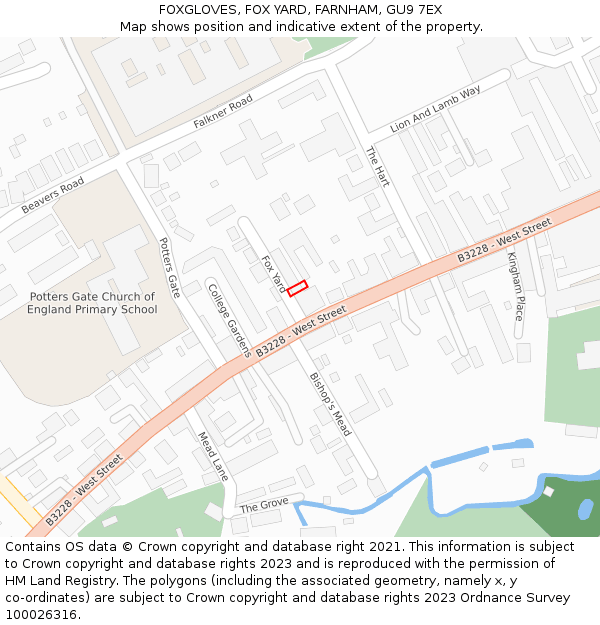 FOXGLOVES, FOX YARD, FARNHAM, GU9 7EX: Location map and indicative extent of plot
