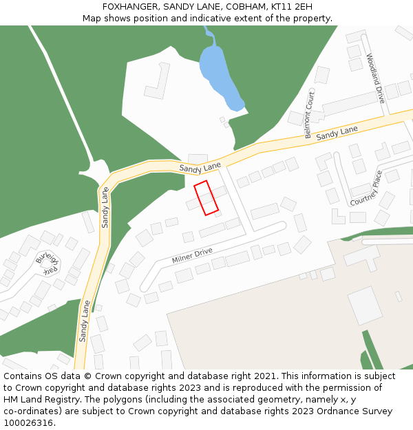 FOXHANGER, SANDY LANE, COBHAM, KT11 2EH: Location map and indicative extent of plot