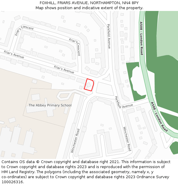 FOXHILL, FRIARS AVENUE, NORTHAMPTON, NN4 8PY: Location map and indicative extent of plot