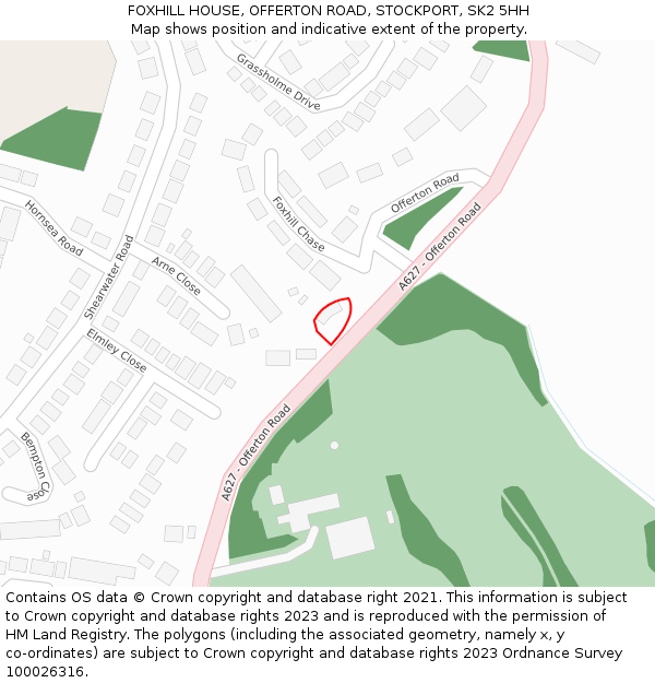 FOXHILL HOUSE, OFFERTON ROAD, STOCKPORT, SK2 5HH: Location map and indicative extent of plot