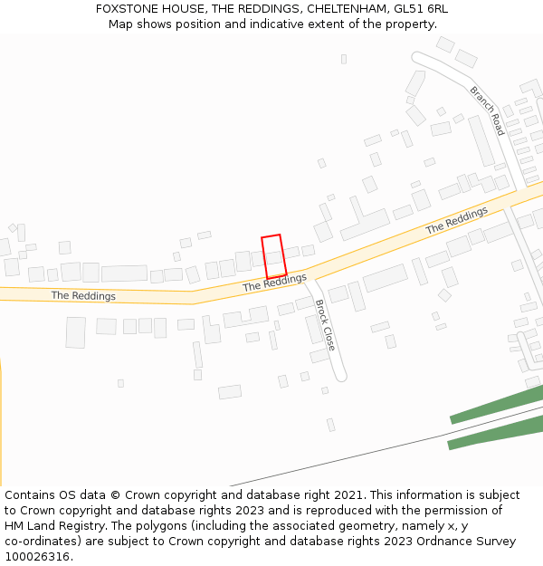 FOXSTONE HOUSE, THE REDDINGS, CHELTENHAM, GL51 6RL: Location map and indicative extent of plot