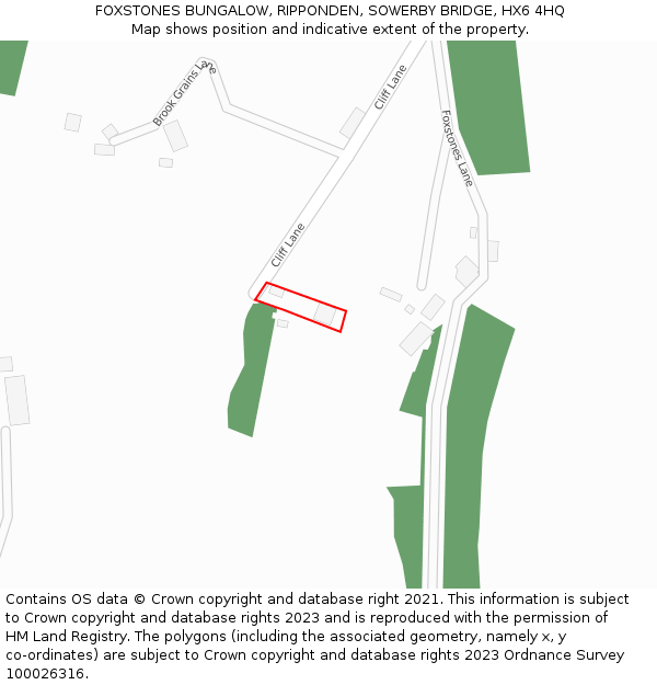 FOXSTONES BUNGALOW, RIPPONDEN, SOWERBY BRIDGE, HX6 4HQ: Location map and indicative extent of plot