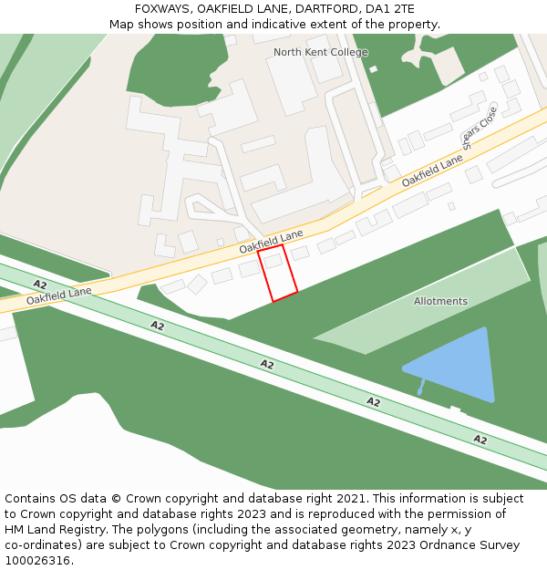 FOXWAYS, OAKFIELD LANE, DARTFORD, DA1 2TE: Location map and indicative extent of plot