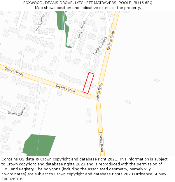 FOXWOOD, DEANS DROVE, LYTCHETT MATRAVERS, POOLE, BH16 6EQ: Location map and indicative extent of plot
