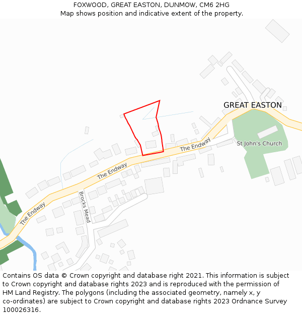 FOXWOOD, GREAT EASTON, DUNMOW, CM6 2HG: Location map and indicative extent of plot