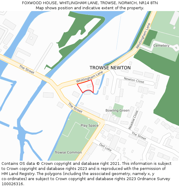 FOXWOOD HOUSE, WHITLINGHAM LANE, TROWSE, NORWICH, NR14 8TN: Location map and indicative extent of plot