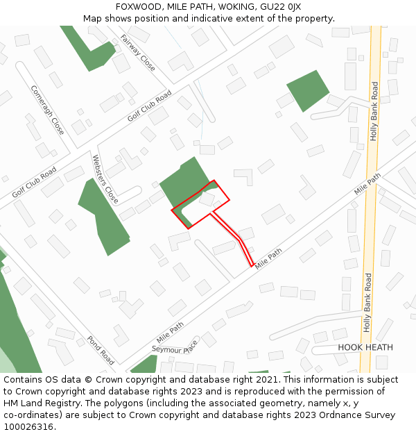 FOXWOOD, MILE PATH, WOKING, GU22 0JX: Location map and indicative extent of plot
