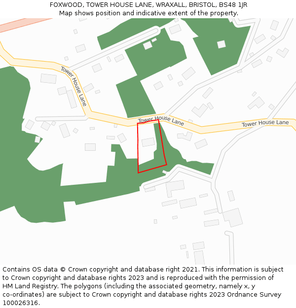 FOXWOOD, TOWER HOUSE LANE, WRAXALL, BRISTOL, BS48 1JR: Location map and indicative extent of plot