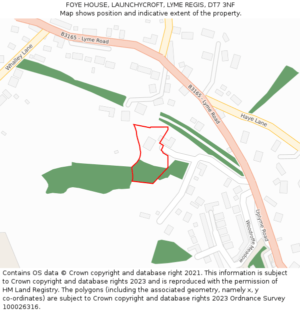 FOYE HOUSE, LAUNCHYCROFT, LYME REGIS, DT7 3NF: Location map and indicative extent of plot