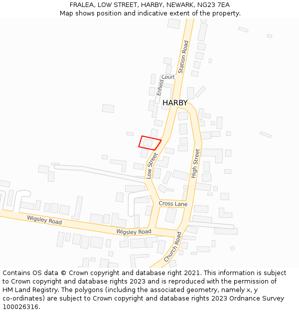 FRALEA, LOW STREET, HARBY, NEWARK, NG23 7EA: Location map and indicative extent of plot