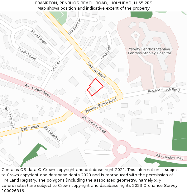 FRAMPTON, PENRHOS BEACH ROAD, HOLYHEAD, LL65 2PS: Location map and indicative extent of plot