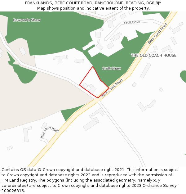 FRANKLANDS, BERE COURT ROAD, PANGBOURNE, READING, RG8 8JY: Location map and indicative extent of plot