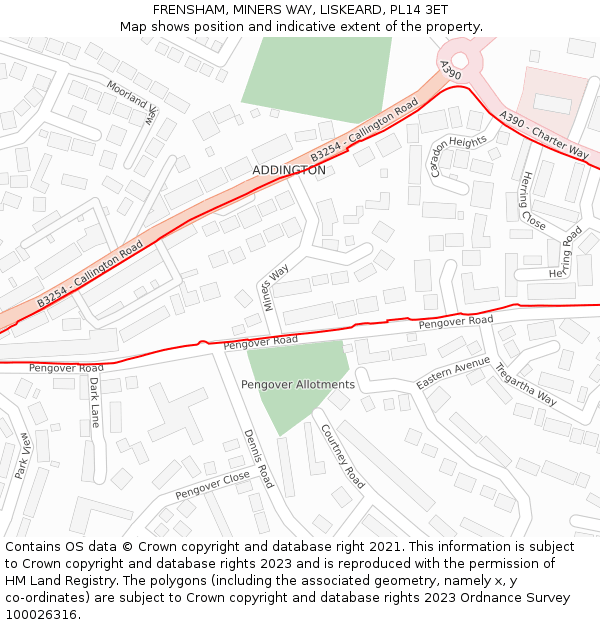 FRENSHAM, MINERS WAY, LISKEARD, PL14 3ET: Location map and indicative extent of plot