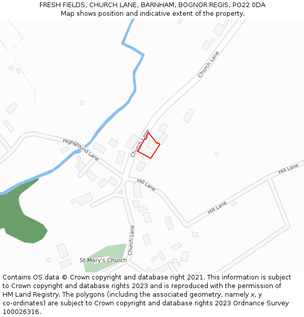 FRESH FIELDS, CHURCH LANE, BARNHAM, BOGNOR REGIS, PO22 0DA: Location map and indicative extent of plot