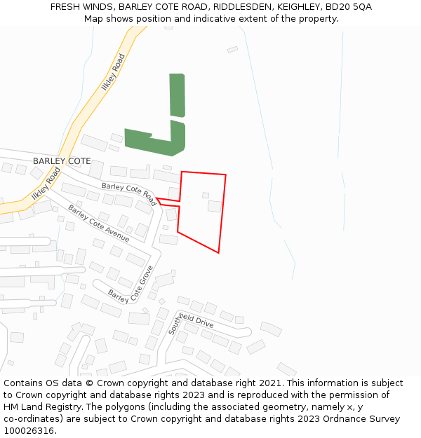 FRESH WINDS, BARLEY COTE ROAD, RIDDLESDEN, KEIGHLEY, BD20 5QA: Location map and indicative extent of plot