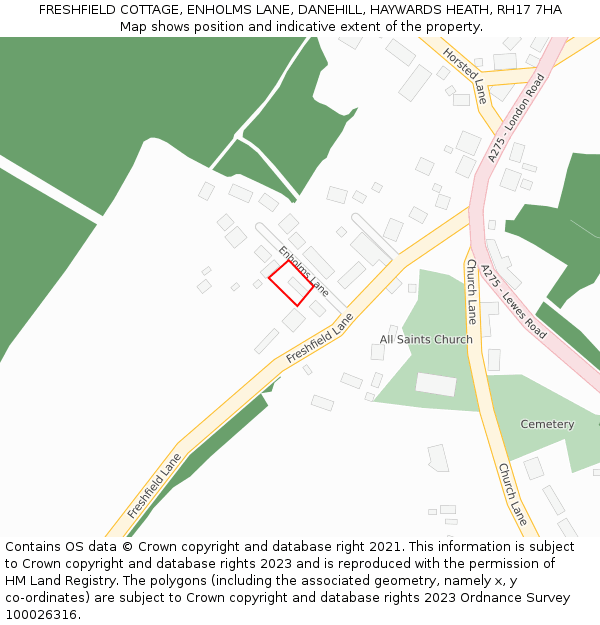 FRESHFIELD COTTAGE, ENHOLMS LANE, DANEHILL, HAYWARDS HEATH, RH17 7HA: Location map and indicative extent of plot