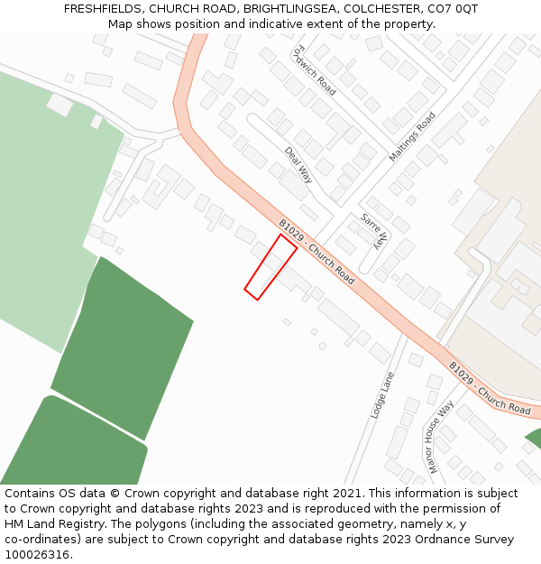 FRESHFIELDS, CHURCH ROAD, BRIGHTLINGSEA, COLCHESTER, CO7 0QT: Location map and indicative extent of plot