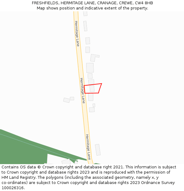 FRESHFIELDS, HERMITAGE LANE, CRANAGE, CREWE, CW4 8HB: Location map and indicative extent of plot