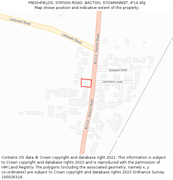 FRESHFIELDS, STATION ROAD, BACTON, STOWMARKET, IP14 4NJ: Location map and indicative extent of plot