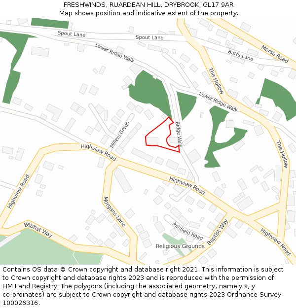 FRESHWINDS, RUARDEAN HILL, DRYBROOK, GL17 9AR: Location map and indicative extent of plot