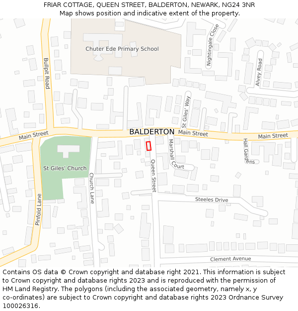 FRIAR COTTAGE, QUEEN STREET, BALDERTON, NEWARK, NG24 3NR: Location map and indicative extent of plot