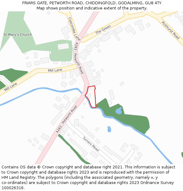 FRIARS GATE, PETWORTH ROAD, CHIDDINGFOLD, GODALMING, GU8 4TY: Location map and indicative extent of plot
