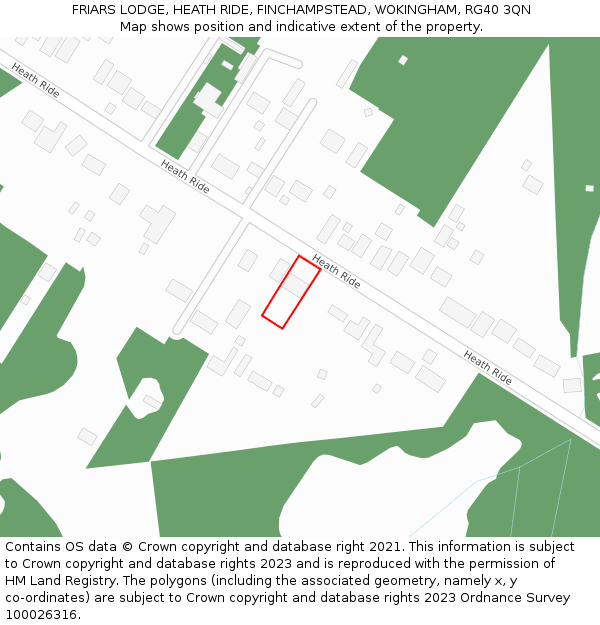 FRIARS LODGE, HEATH RIDE, FINCHAMPSTEAD, WOKINGHAM, RG40 3QN: Location map and indicative extent of plot
