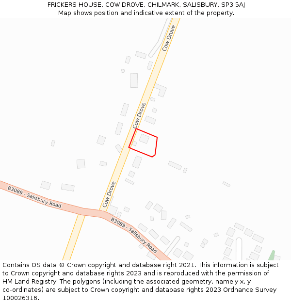 FRICKERS HOUSE, COW DROVE, CHILMARK, SALISBURY, SP3 5AJ: Location map and indicative extent of plot