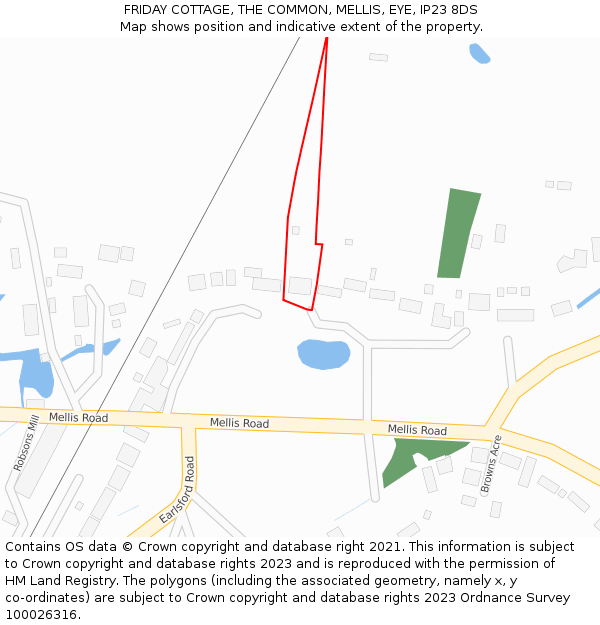 FRIDAY COTTAGE, THE COMMON, MELLIS, EYE, IP23 8DS: Location map and indicative extent of plot